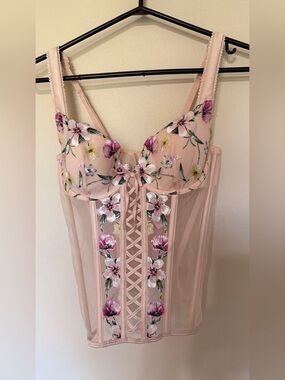 Victoria’s Secret Embroidered Floral Pink Corset Bustier Top Medium